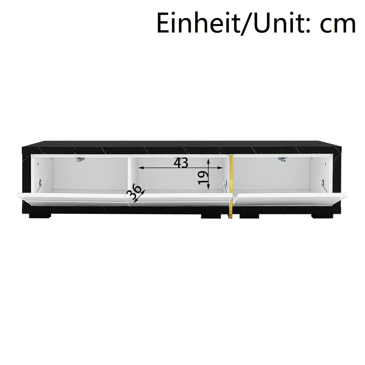 TV-SCHRANK 140-260/40/30 cm schwarz Marmoroptik mit Hochglanz und goldenen Verzierungen - Weiß, Holzwerkstoff (260/30/40cm) - OKWISH