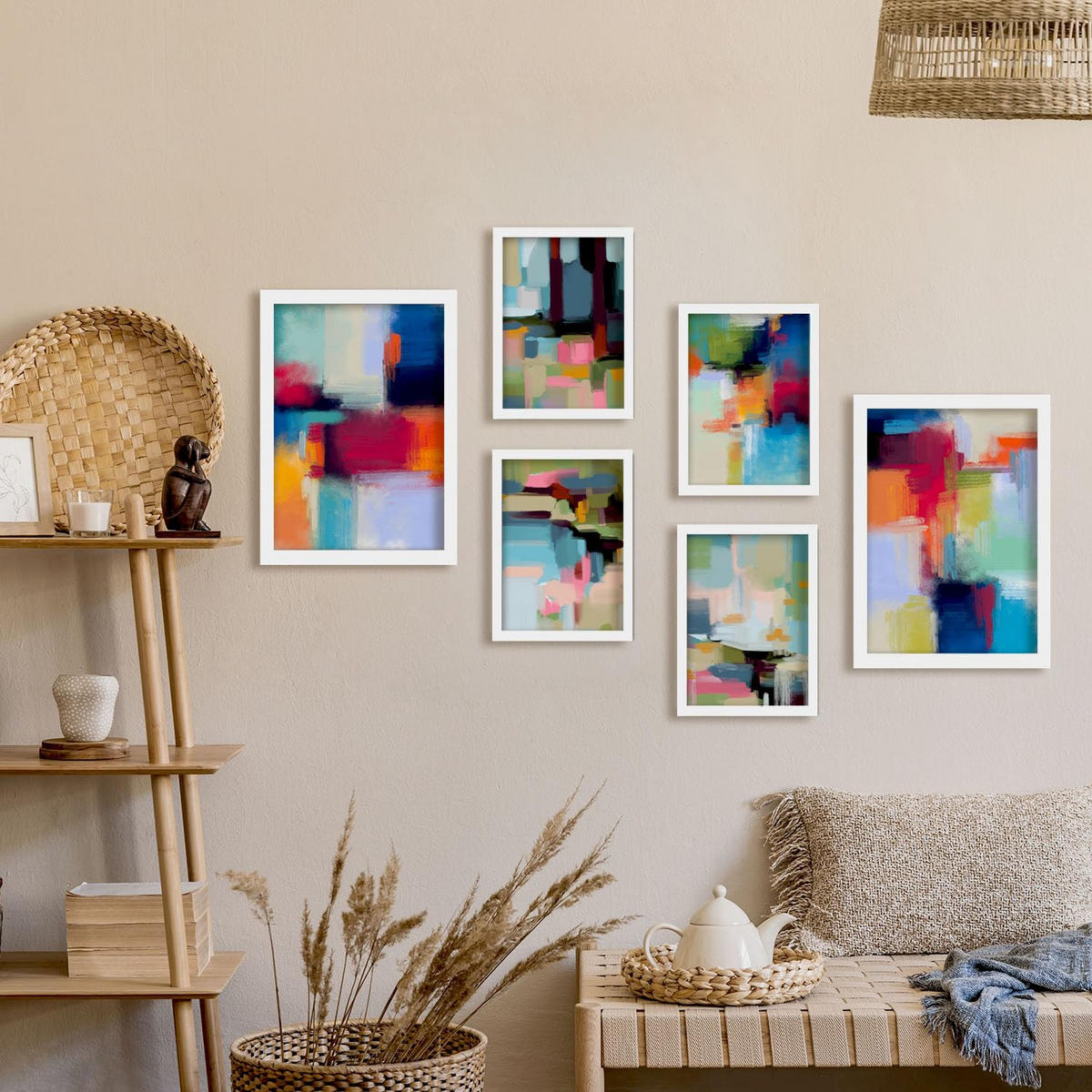 POSTER Set Mit 6 Victorian Shades 1 In Farbenfrohe Abstracts Ästhetische Dekorative Gemälde Für Ihr Wohnzimmer Zuhause A3 & A4 Weißer Rahmen - Weiß, Papier (29/3cm) - Nacnic