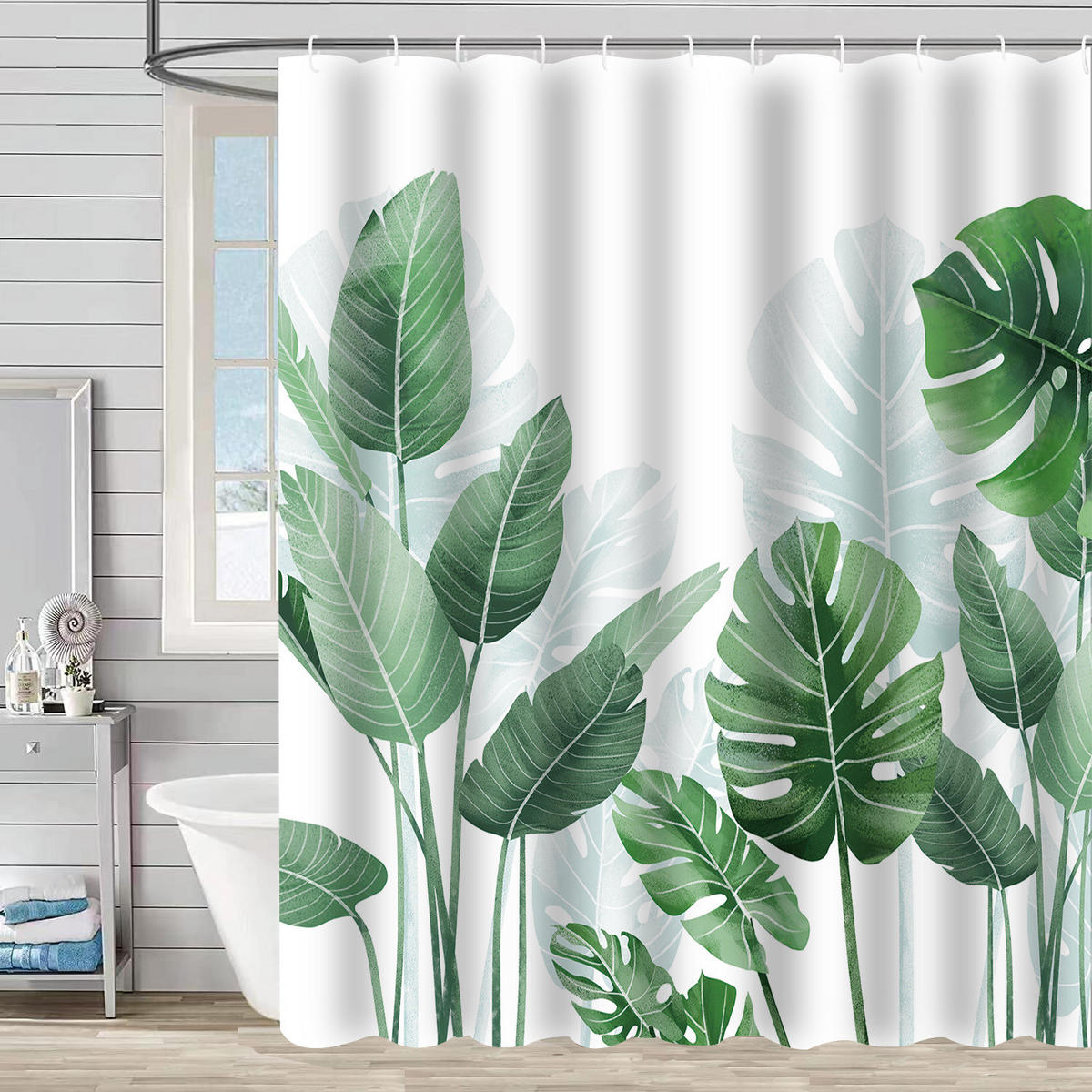 DUSCHVORHANG Polyester schimmelresistent mit Ringen - Grün, Textil (200/180cm) - MCBOSON