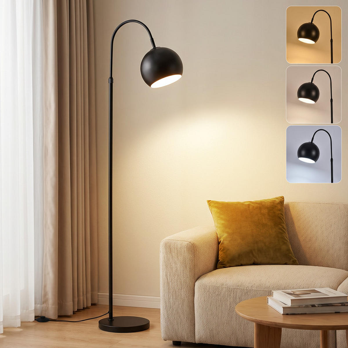 STEHLEUCHTE Gaines II 42x42x160cm - Schwarz, Metall (42/42/160cm) - Nettlife