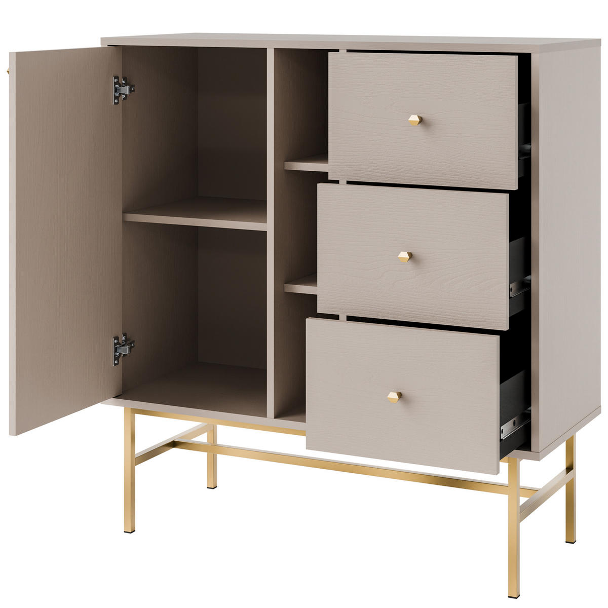 KOMMODE FLOREN, Creme/Gold - Creme, Holzwerkstoff/Metall (100.2/107.5/40.8cm) - KONSIMO®