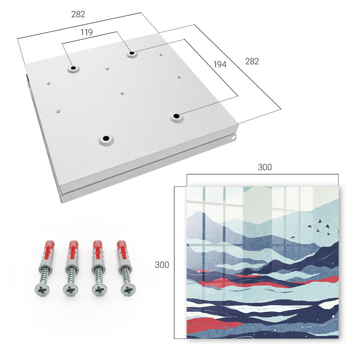 SCHLÜSSELBOX Weiß 30x30 cm – Türöffnung nach rechts - Blaue Wellen - Blau, Metall (30/30/5cm) - TULUP