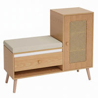SCHUHSCHRANK in Holz-Optik – Schuhschrank mit Rattan-Tür & Sitzkissen - Naturfarben, Holzwerkstoff (95.5/80.5/35cm) - Urban Meuble
