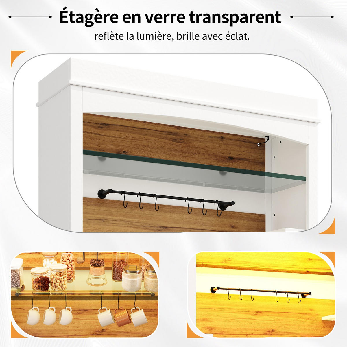 KÜCHENSCHRANK 2-teiliges Set, 107/184/34 cm, MDF, Weiß, MIT LED-BELEUCHTUNG, für Esszimmer und Küche - Weiß, Holzwerkstoff (34/184/107cm) - Rolipo