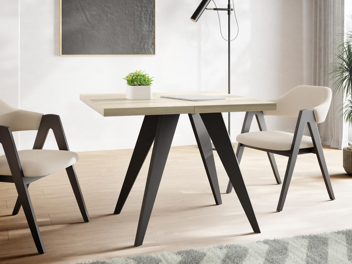 ESSTISCH Quadro quadratischer ausziehbarer, Sonoma Eiche 100-200/100/76 cm - Schwarz/Sonoma Eiche, Holz/Holzwerkstoff (100/100/76cm) - WFL GROUP