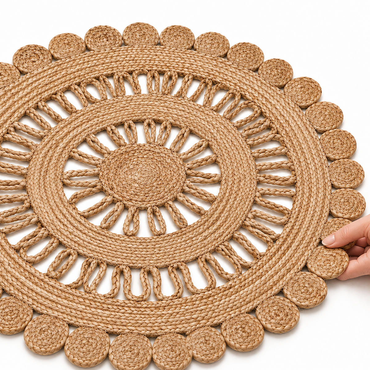 TEPIH prirodna okrugli juta ručno tkan 60 cm - boje pijeska, tekstil (60/60cm) - Relaxdays