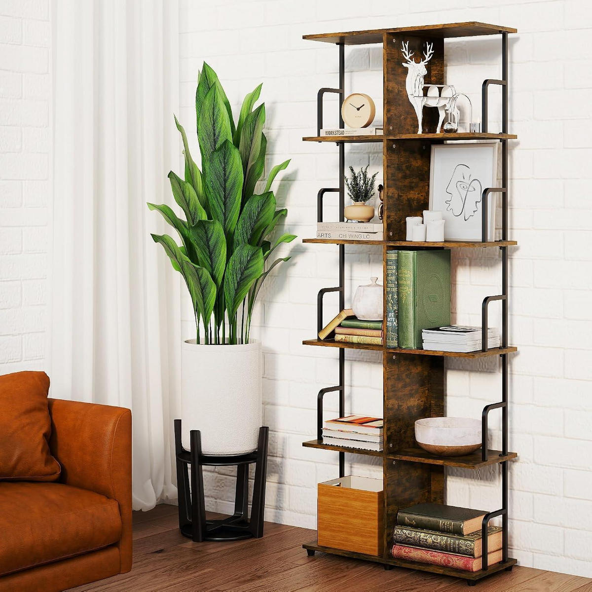 BÜCHERREGAL Industrial Style Braun/Schwarz 60 x 24 x 156.7 cm - Braun, Holzwerkstoff (60/156.7/24cm)