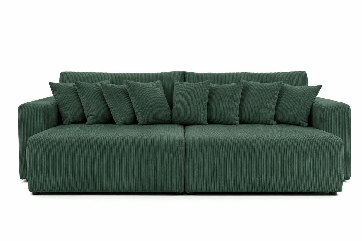 SCHLAFSOFA, Cordstoff Poso, Hellgrau, PIANO DOUBLE - Grün, Holz (246/83/145cm) - Kaiser Möbel