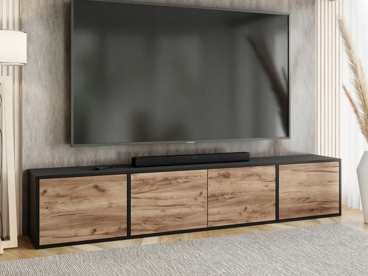 TV-LOWBOARD EDI 4 Schwarz / Craft Gold Eiche – 4-türig - Honigeiche/Schwarz, Holzwerkstoff (206.4/42/38.9cm)