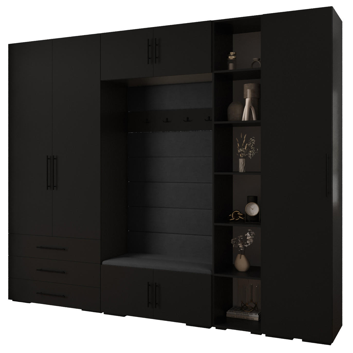 Abiks Möbel Garderoben-Set Schwarz, Schwarz, Schwarz 290x236.7x47 cm