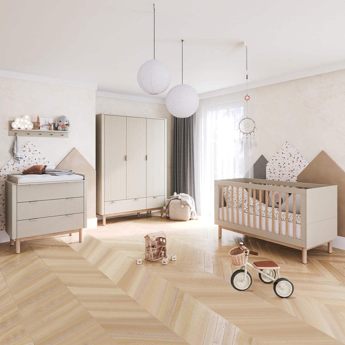 POKOJ PRO MIMINKO 3DÍLNÝ Miloo Šampaňské - béžová, kompozitní dřevo (123.5/87.5/66cm) - Petits-meubles