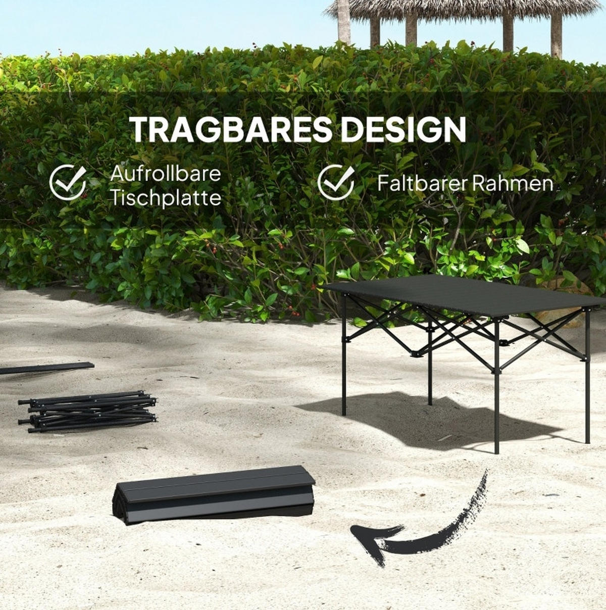 LOUNGETISCH 95/55/50 cm schwarz aus Aluminium klappbar - Schwarz, Metall (95/55/50cm) - OKWISH