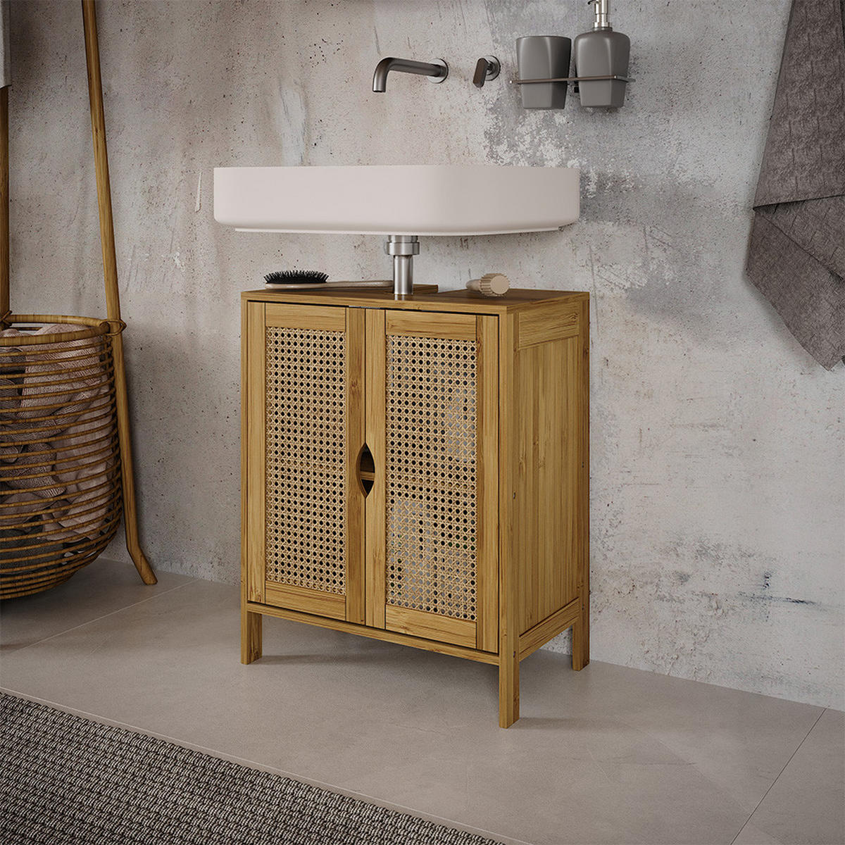 ZÁKLADNÍ SKŘÍŇKA POD UMYVADLO Liora Bambus - zelená barva, kompozitní dřevo (48/60/29cm) - Vicco