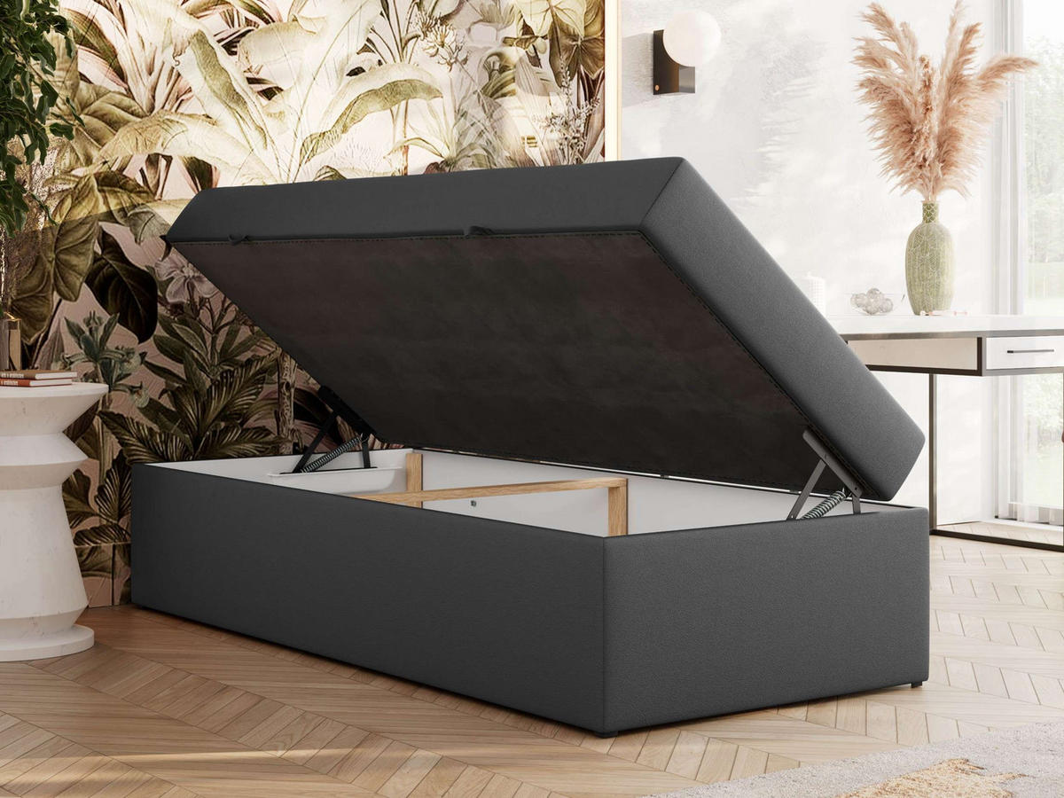 BOXBETT ZERO 90/200 - Dunkelgrau Kunstleder - H3 - Topper T25 - Grau, Textil (90/200cm) - MKS