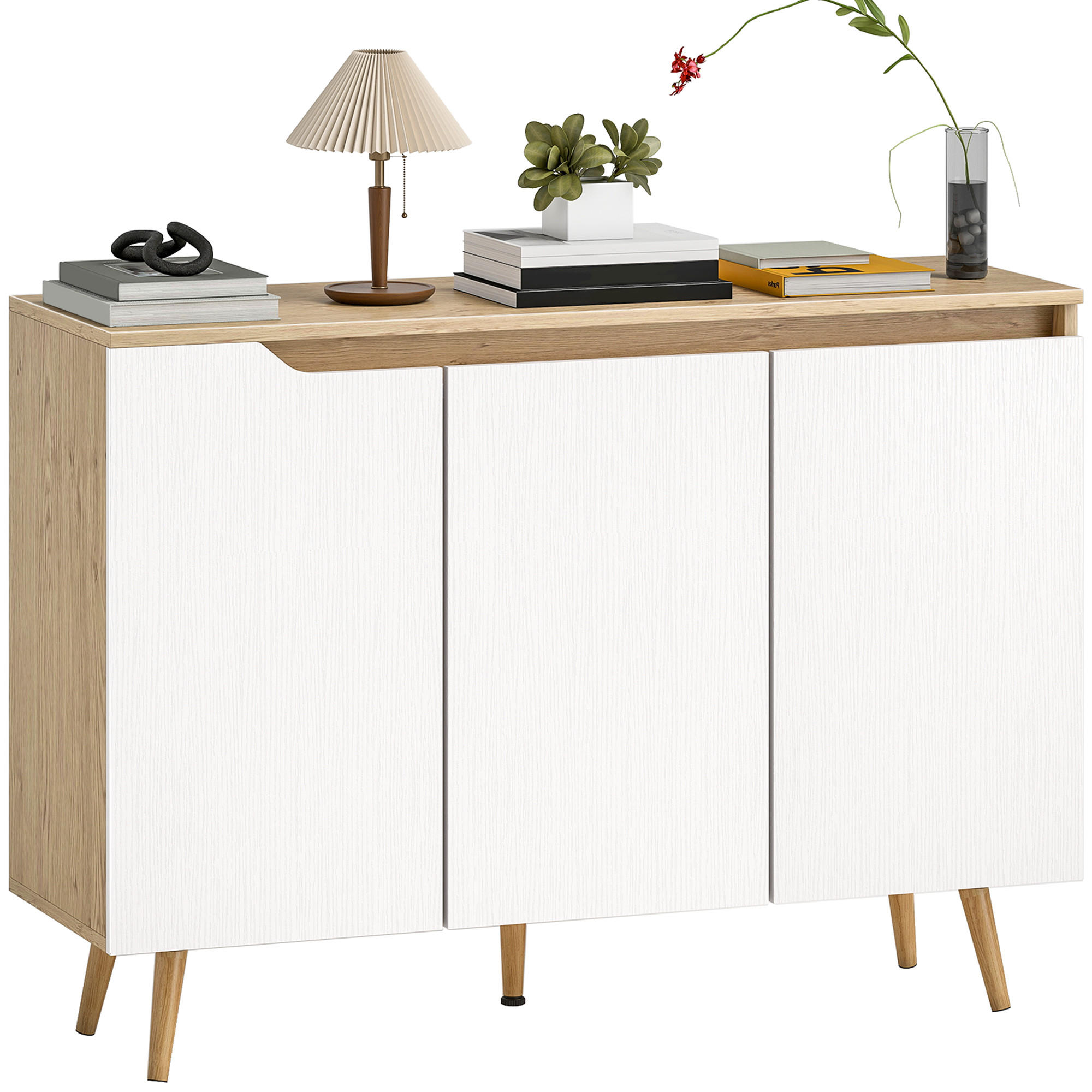 SIDEBOARD DE-11301 3 Türen, verstellbare Böden Weiß/Eiche - Eichefarben, Holzwerkstoff (107/76.5/35cm) - ComfortXL