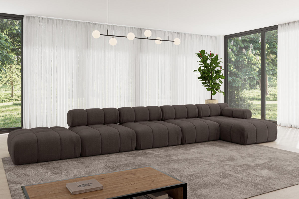 ECKSOFA modulares Sofa Lizur-L3 - 475x160x70 cm Braun Velours - Braun, Holzwerkstoff/Textil (475/160cm) - ALTDECOR