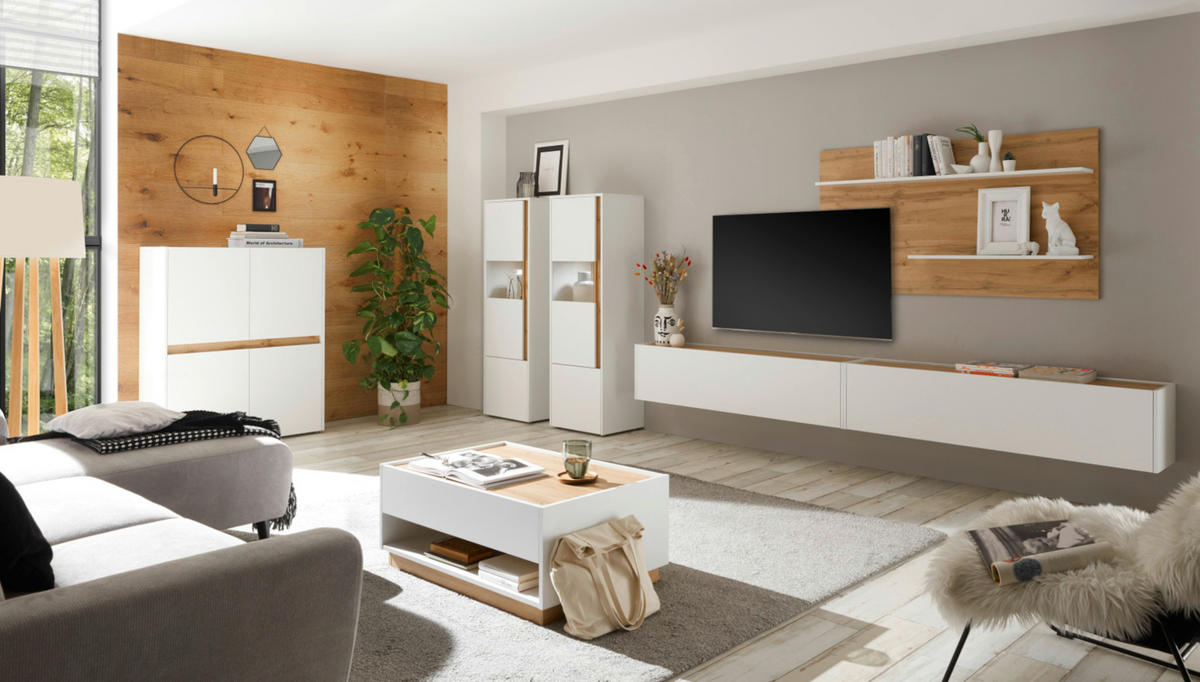 COUCHTISCH weiß, Eiche Wotan 90 x 60 cm, Wohnzimmertisch mit Stauraum - Eiche Wotan/Weiß, Holz/Holzwerkstoff (90/60/38cm) - Furn.Design