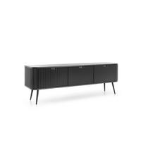 TV-SCHRANK "NOVA" Schwarz 154x39x56cm Geriffelt Regal, 2-Türen, Schublade, Schwarze Beine - Schwarz, Holzwerkstoff/Kunststoff (168/56/39cm) - DomoHome