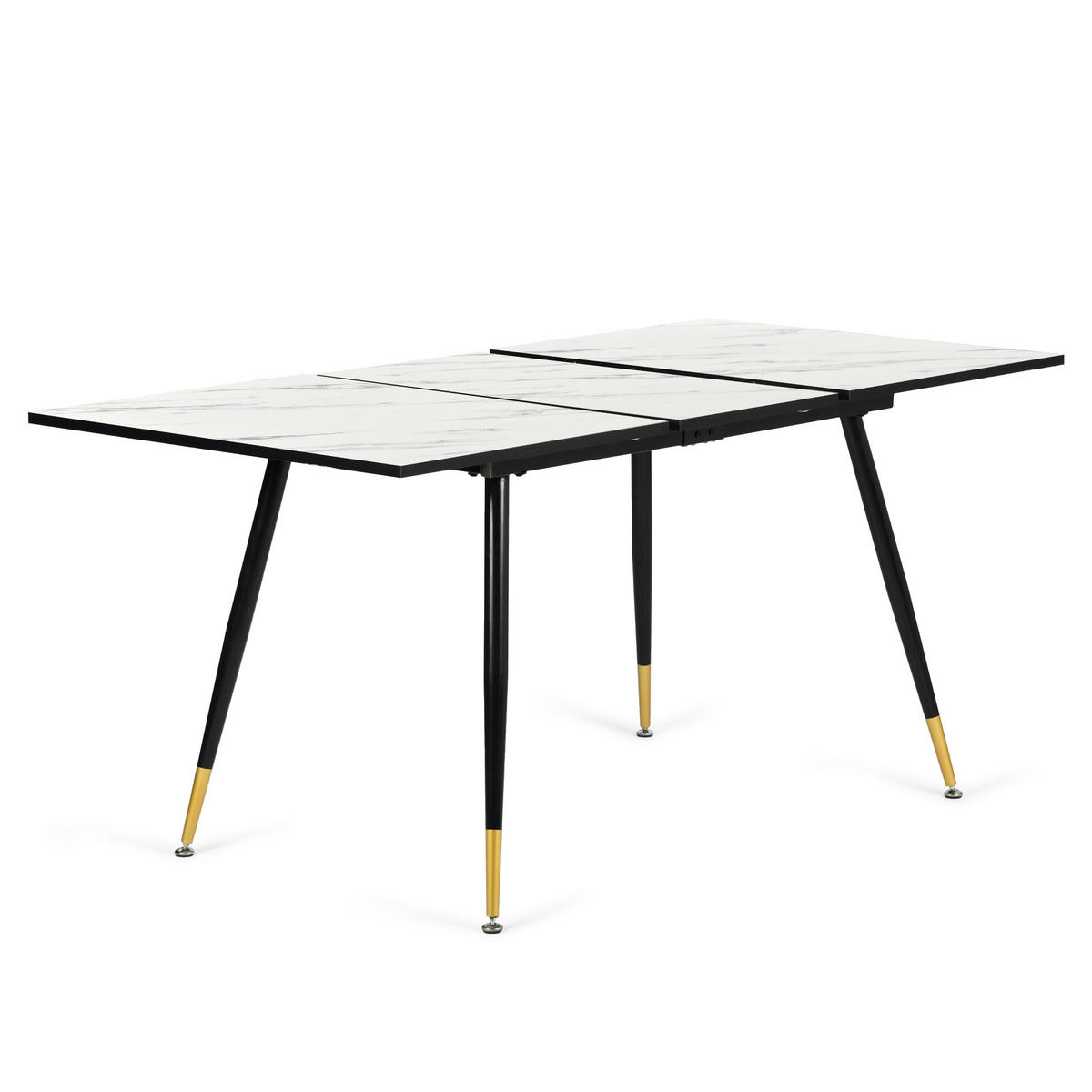 ESSTISCH Weiß Marmormuster rechteckig ausziehbar 120-160/80/75cm - Goldfarben/Schwarz, Holz/Metall (80/120/75cm) - Urban Meuble