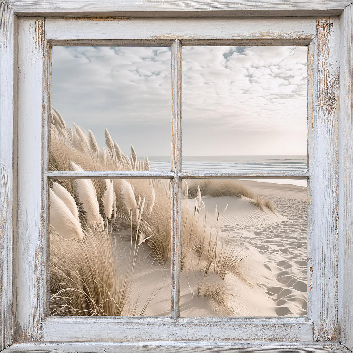 GLASBILD 50x50 cm Fenster Dünenlandschaft - Beige, Glas (50/50cm) - artissimo