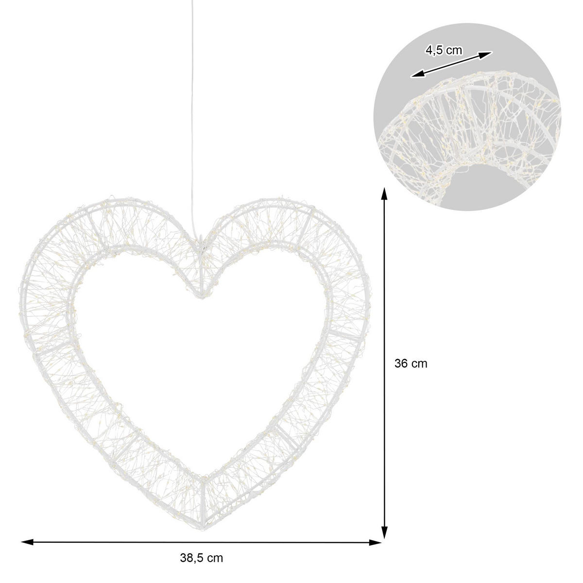 LED SRDCE Vánoce 500 LED teplá bílá vánoční dekorace 38,5 x 36 cm pro vnitřní i venkovní použití - bílá, plast (38.5/36/4.5cm) - ECD-Germany
