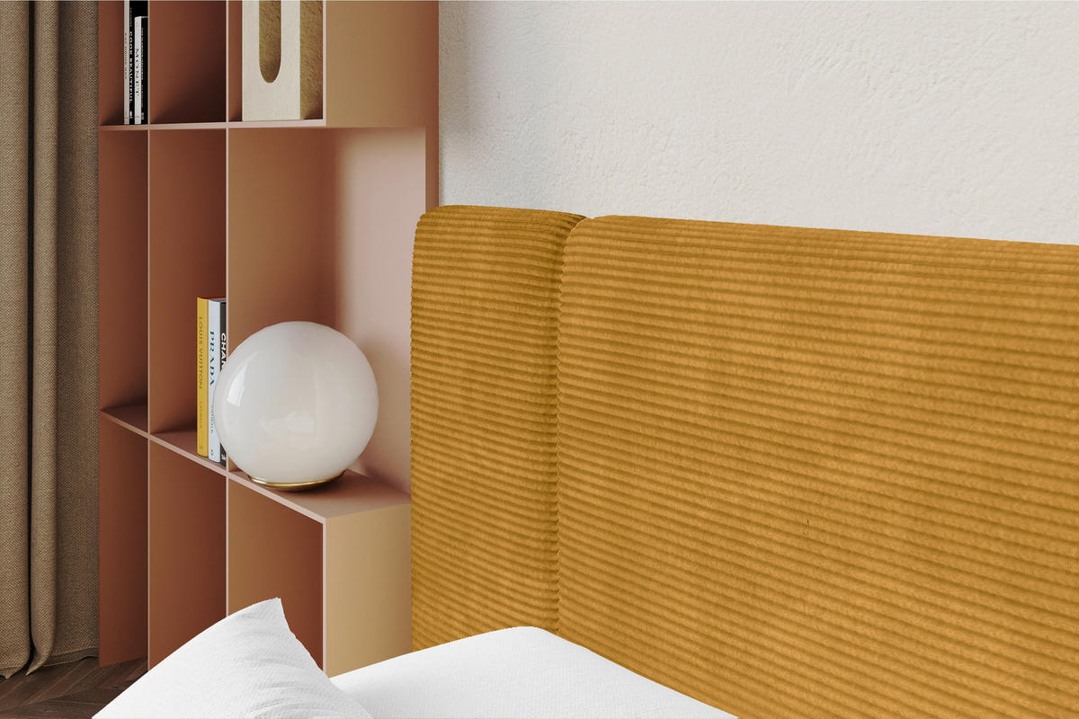 POLSTERBETT mit Bettkasten und Lattenrost, Bett mit Matratze H3/H4 - NILO 140x200 Senfgelb - Currygelb, Holzwerkstoff/Textil (140/200cm) - ALTDECOR