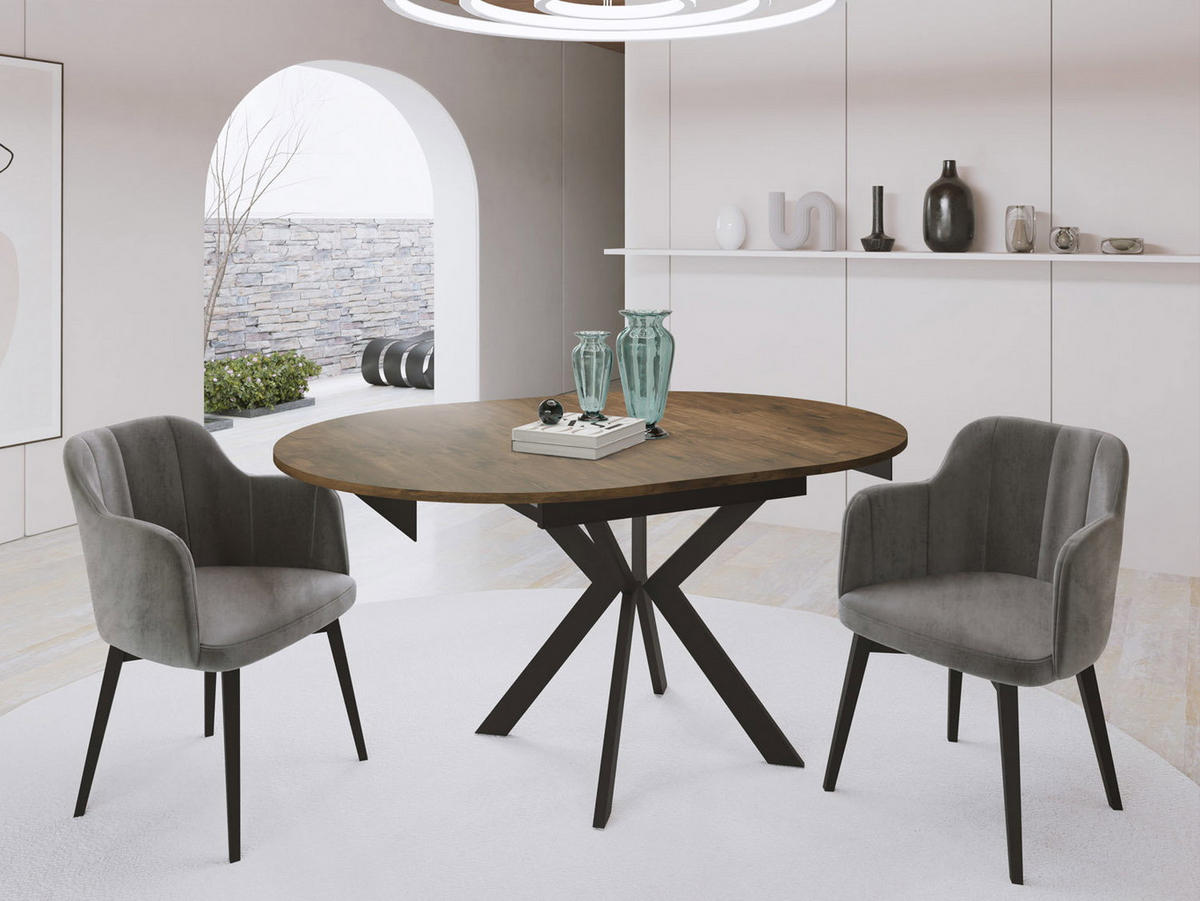 JEDÁLENSKÝ STÔL Lily Okrúhly Rozkladací s Čiernami Kovovými Nohami, Dub Lefkas Hnedý Rustikálny 100-138/100/76 cm - hnedá/čierna, kov/kompozitné drevo (100/140/76cm) - WFL GROUP