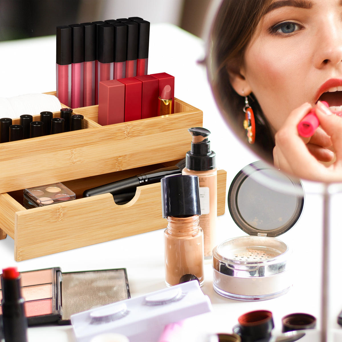 KOSMETIK Organizer - Hellbraun, Holz (27/11/15cm) - Relaxdays