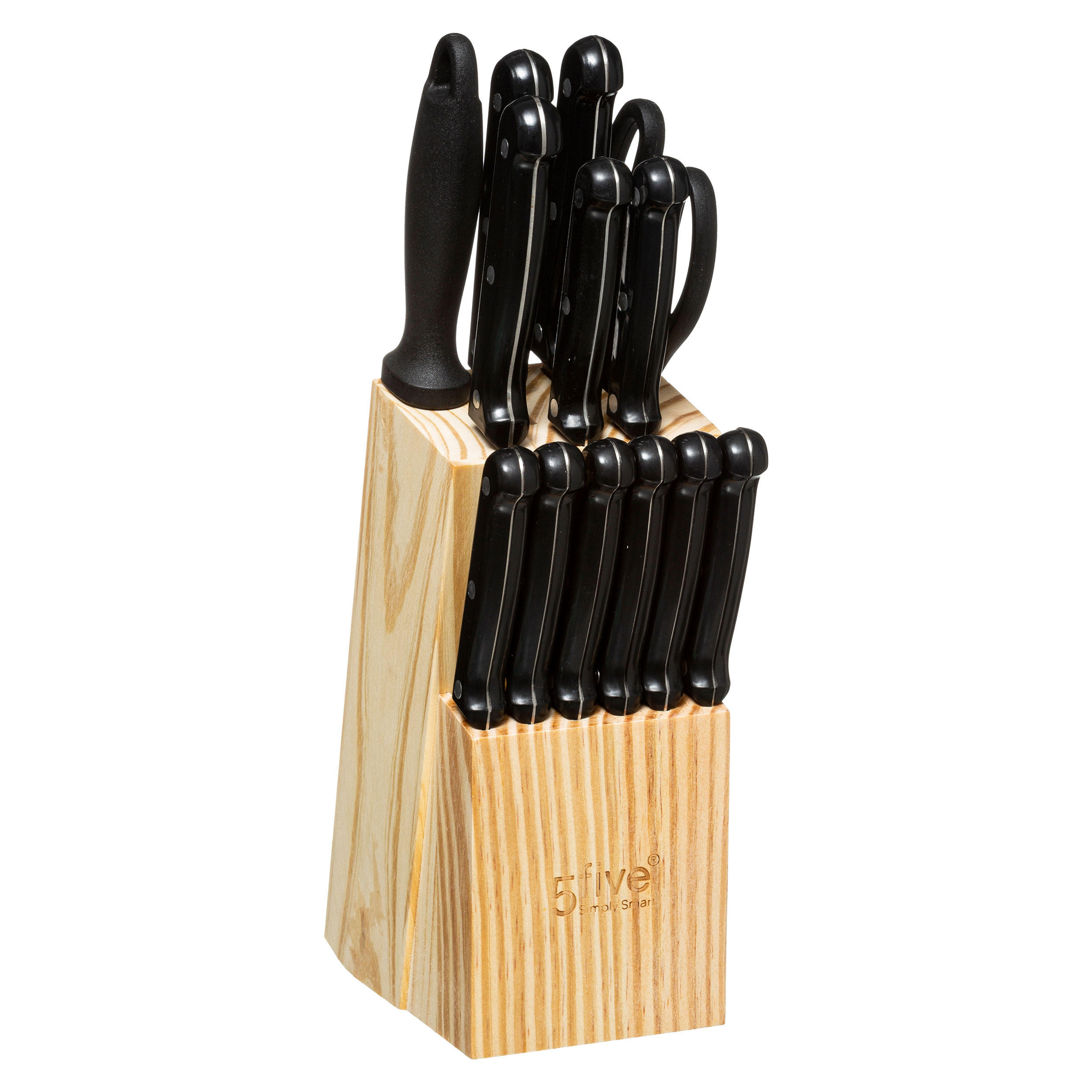 MESSERBLOCK bestückt 14-tlg., Messer-Set mit Schärfer und Schere, Holz, Edelstahl - Beige, Holz (20/10/33cm) - 5five Simply Smart