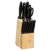 MESSERBLOCK bestückt 14-tlg., Messer-Set mit Schärfer und Schere, Holz, Edelstahl - Beige, Holz (20/10/33cm) - 5five Simply Smart