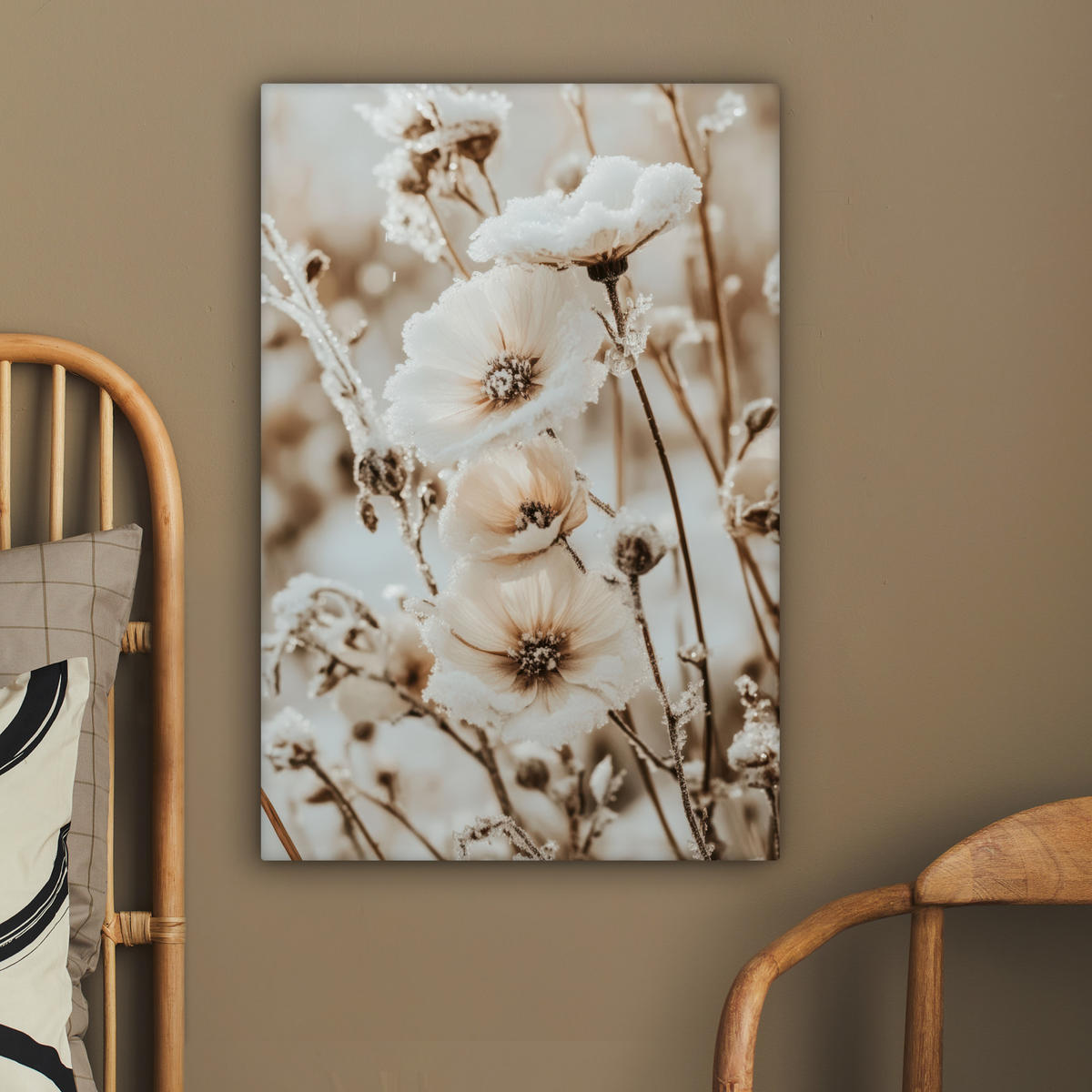 LEINWANDBILD Blumen - Winter - Weiß - Schnee - Beige 40x60 cm - Creme, Textil (40/60cm) - MuchoWow