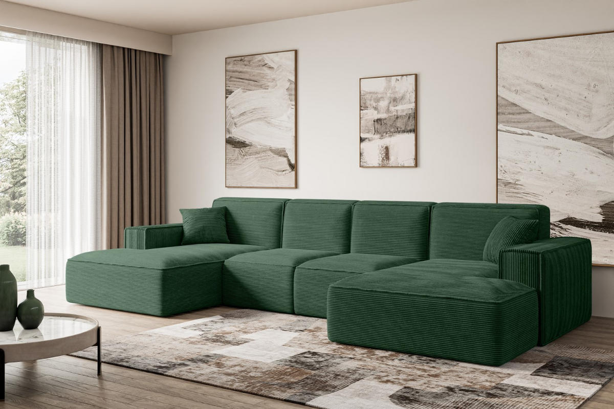 WOHNLANDSCHAFT SIERRA-U - 344x165x73 cm Grün Cord - Schwarz/Grün, Holzwerkstoff/Kunststoff (344/73/165cm) - ALTDECOR