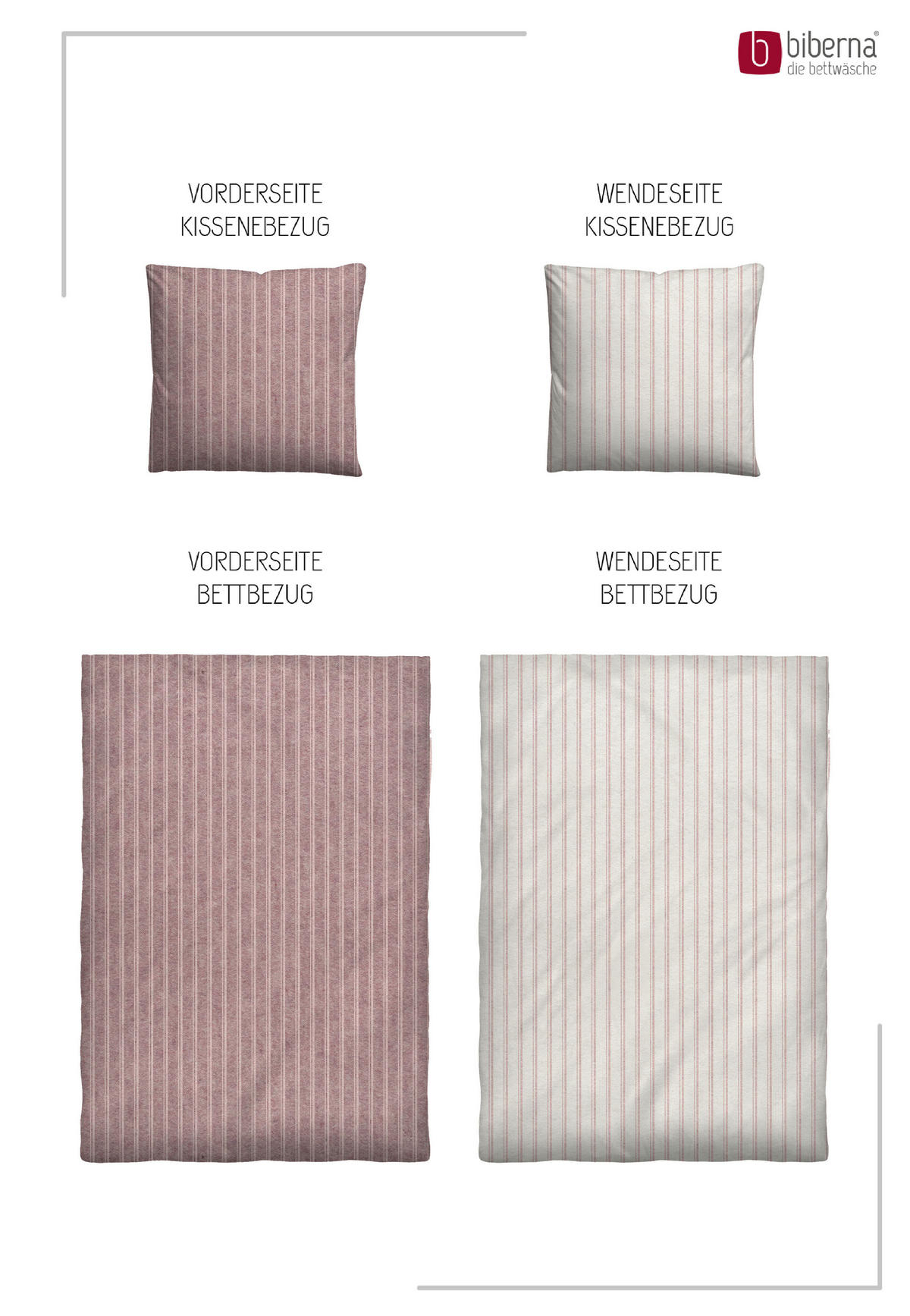BETTWÄSCHE-GARNITUR Premium Melange Webstreifen rose, 155x200 cm + 80x80 cm - Rosa, Textil (155/200cm) - biberna
