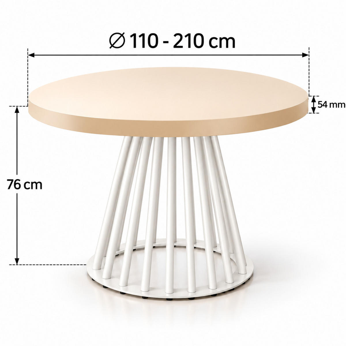 ESSTISCH rund ausziehbar 110/210/76 cm, Kaschmir, 54 cm Tischplatte + Lamellen-Metallgestell Weiß - Kaschmir/Weiß, Holzwerkstoff/Metall (110/210/76cm) - Damale Möbel