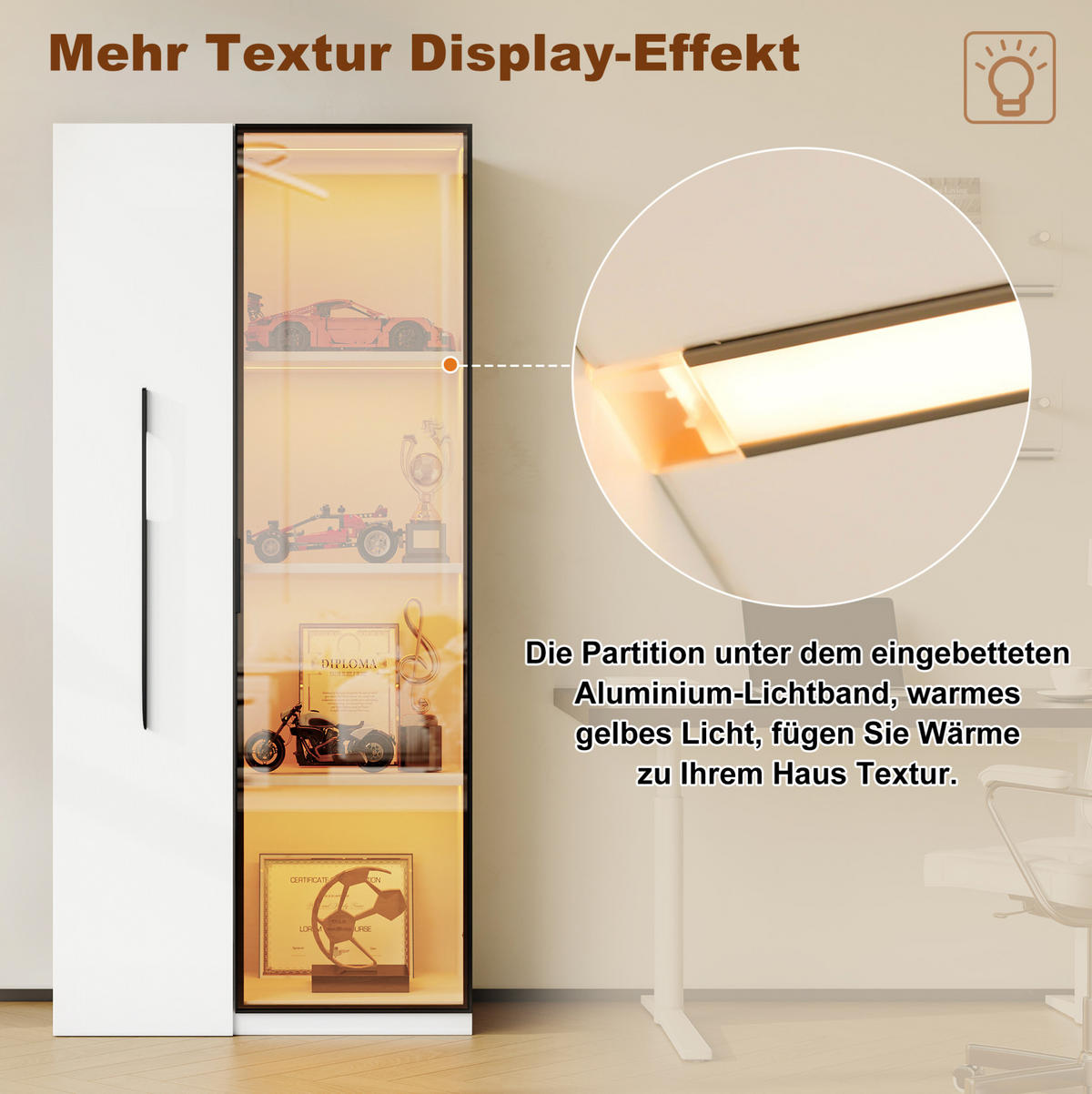 VITRINE 70/40/160 cm Weiß aus MDF mit LED-Beleuchtung - Weiß, Holzwerkstoff (40/160/70cm) - OKMYHOME