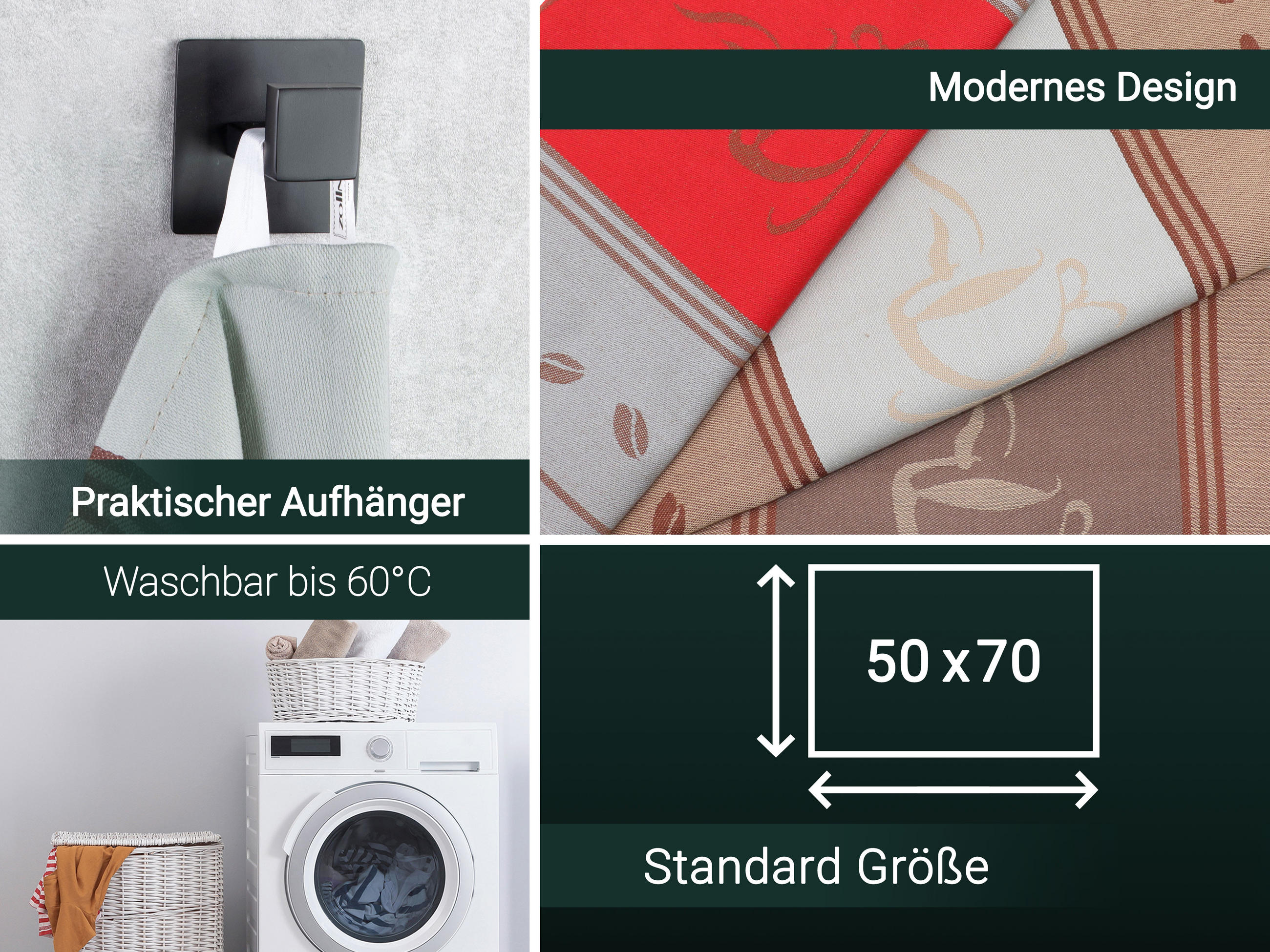 GESCHIRRTÜCHER, 5er-Set, 50x70 cm, 100% Baumwolle, Grau - Hellgrau, Textil (50/70cm) - Zollner