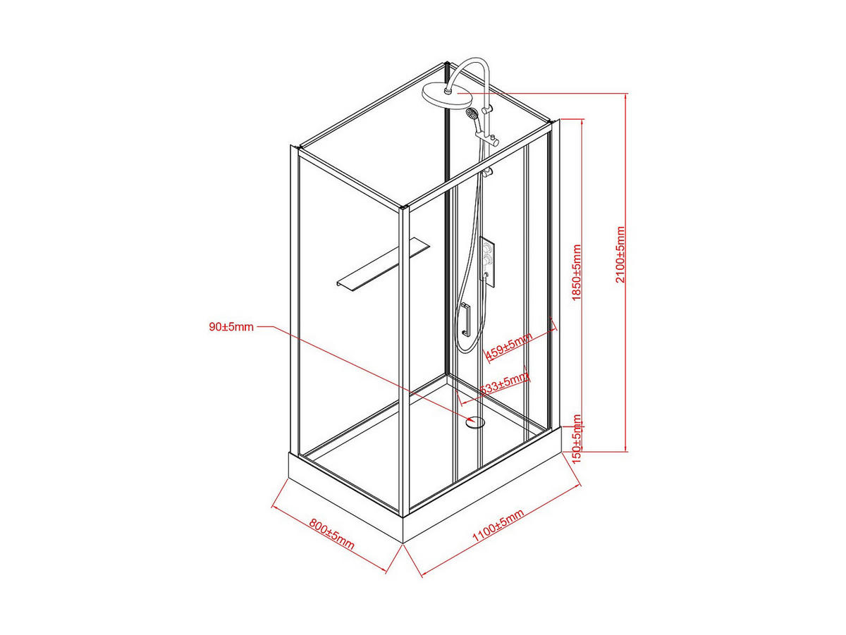 DUSCHKABINE - 110 cm x 80 cm - metall - schwarz, weiß Zodani - Schwarz/Weiß, Glas/Metall (80/110/200cm) - Vente-Unique