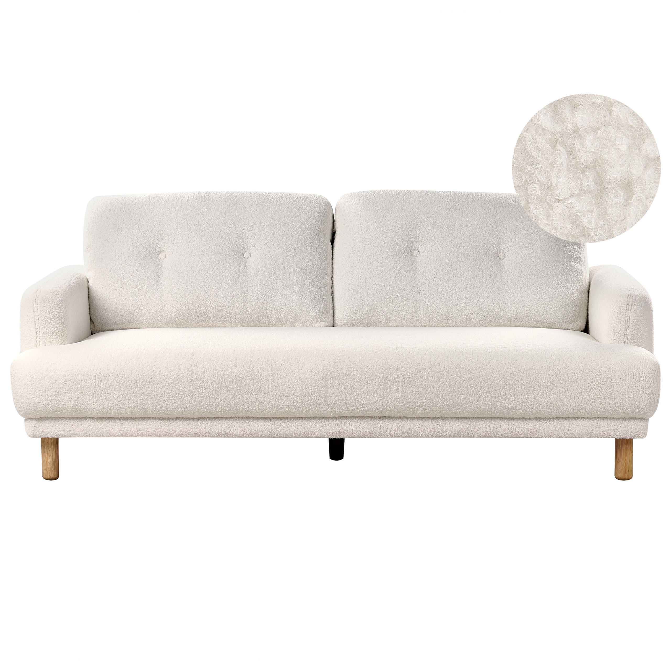 3-SITZER-SOFA Bouclé Weiß Tuve - Hellbraun/Weiß, Textil (199/85/90cm) - Beliani