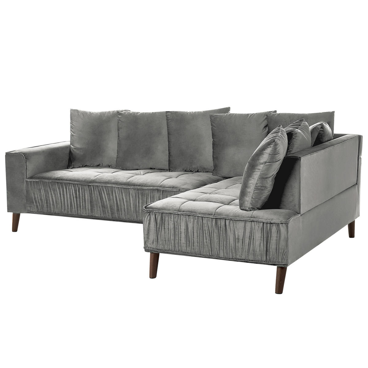 3-SITZER-ECKSOFA Samtstoff Hellgrau rechtsseitig Grena - Hellgrau, Textil (231/152cm) - Beliani