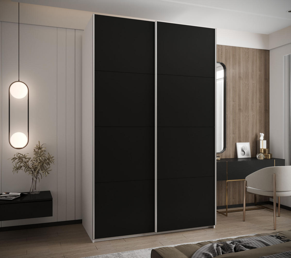 SCHWEBETÜRENSCHRANK 245,5/160/64 2-türig - Silberfarben/Schwarz, Holz/Metall (160/245/64cm) - Abiks Möbel