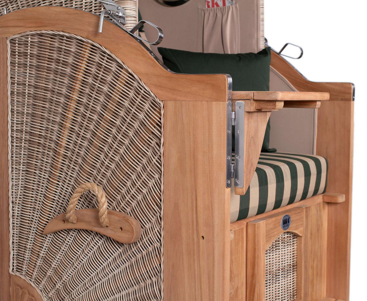 STRANDKORB Düne 1-Sitzer Teak 506 - Blau/Dunkelgrün, Holz/Textil (98/165/80cm) - Mr. Deko
