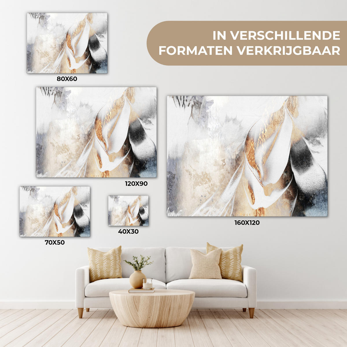 LEINWANDBILD Luxus - Abstrakt - Gold - Weiß Wandbilder 80x60 cm - Goldfarben, Textil (80/60cm) - MuchoWow