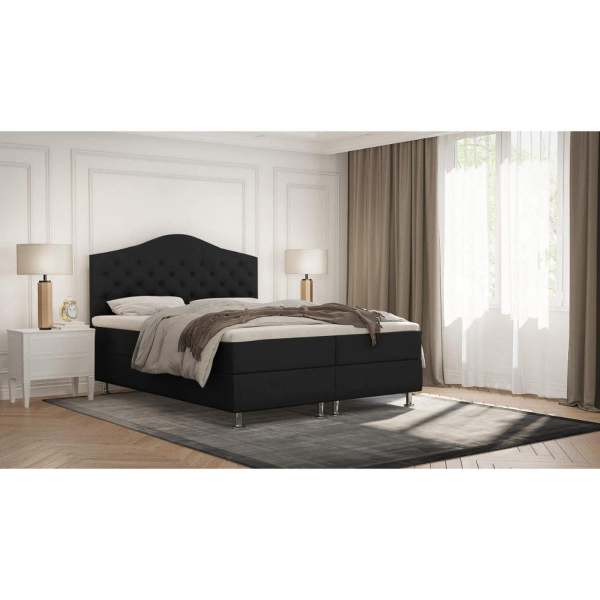 BOXBETT Glamour Bonellfederkern inkl. 7-Zonen Topper T-30 - BOXBETT mit Bettkasten - Schwarz, Holz/Holzwerkstoff (160/200cm) - Best For Home