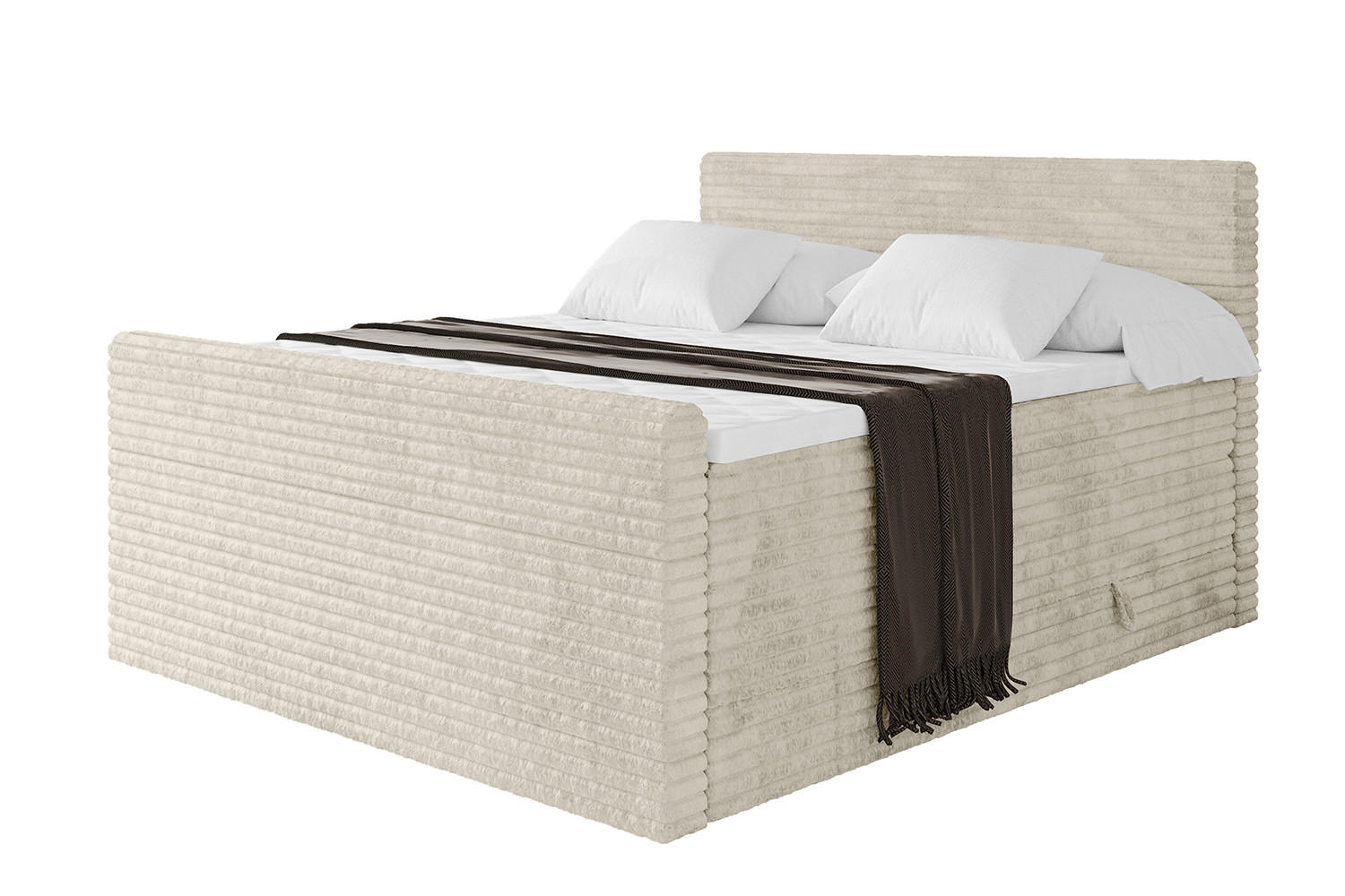 BOXSPRINGBETT mit Matratze H3|H4 und Lattenrost - TOLO-Z KING-v1 180x200 Cord - Creme - Champagner, Holzwerkstoff (180/200cm)