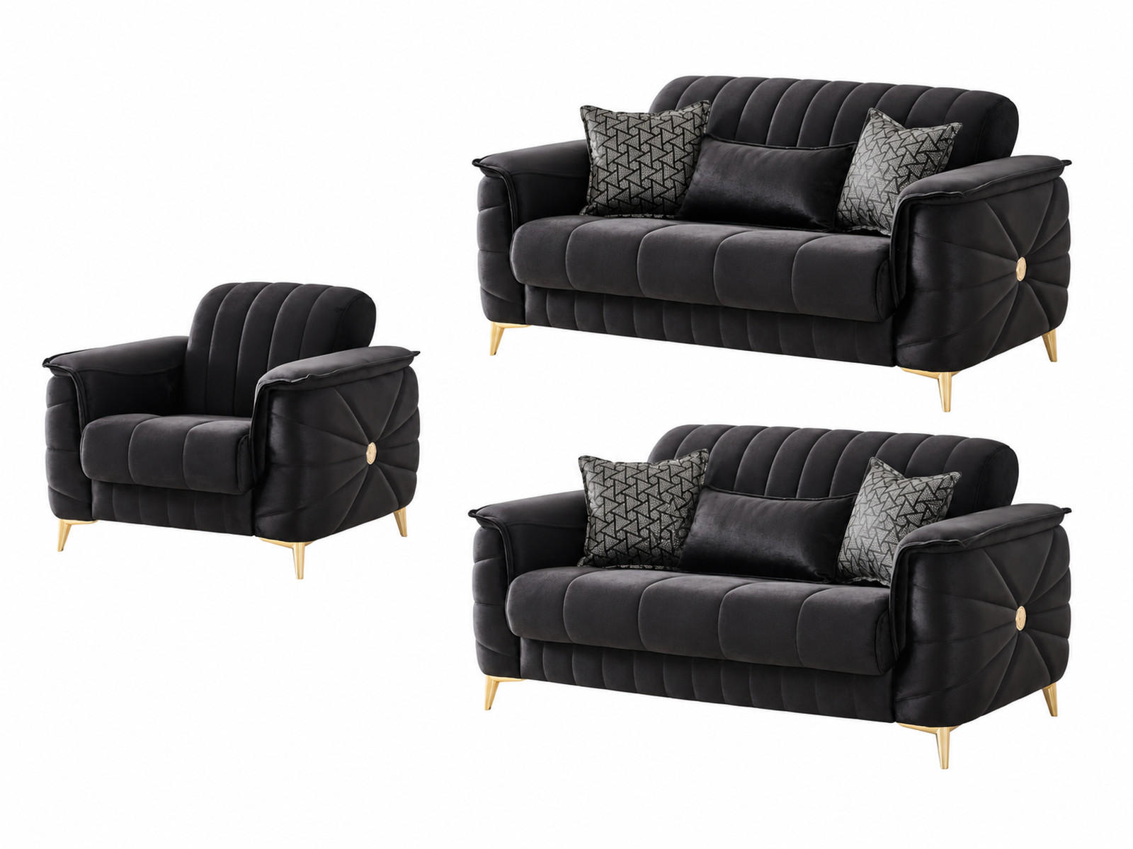 SITZGARNITUR Osorno, Schwarz Stellvariante 2+2+1 - Schwarz, Holzwerkstoff/Kunststoff (170/80/100cm)