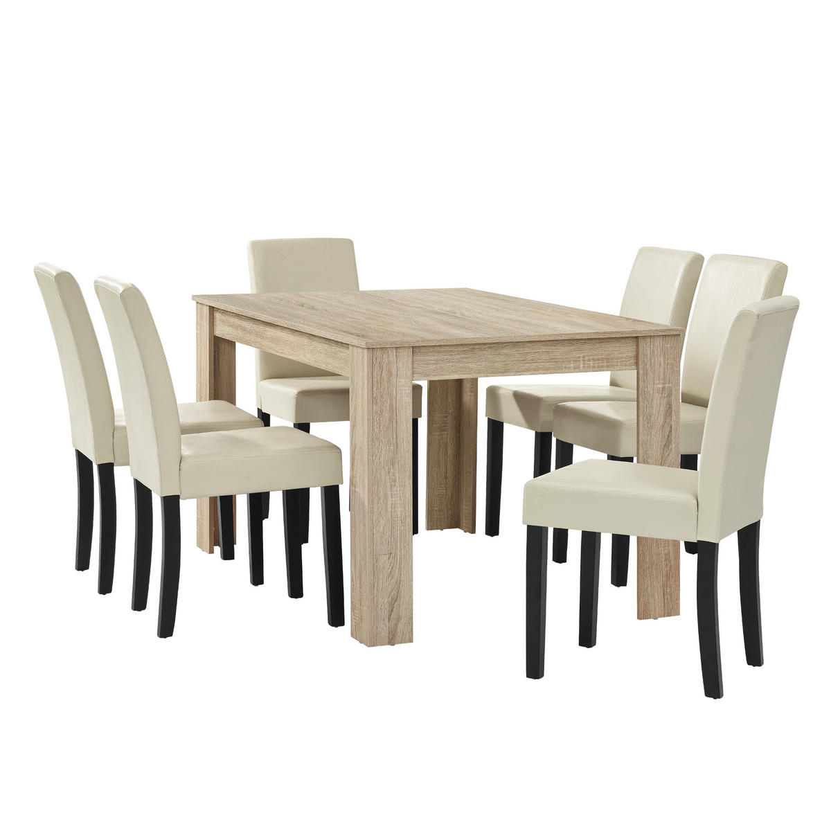 TISCHGRUPPE Forssa - Creme/Naturfarben, Holz/Holzwerkstoff (140/77/90cm) - [en.casa]