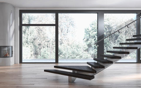 Leerer Raum mit Treppe im modernen Stil