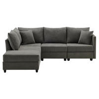 ECKSOFA 220/194/85 cm grau aus Baumwoll-Leinenstoff mit beweglichem Hocker - Grau, Textil (194/220cm) - OKWISH