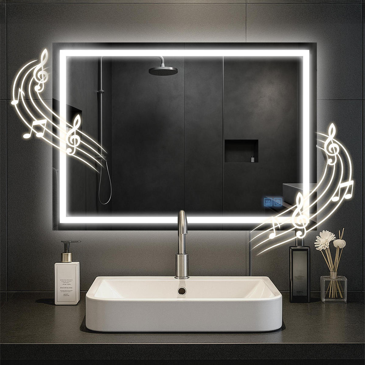 BADSPIEGEL Graz 50x70 Bluetooth 70x3,5x50cm Glas Klarglas Badezimmerspiegel - Klar, Glas (70/50/3.5cm) - DELUKE