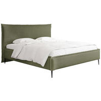 POLSTERBETT Pillow Rise mit Bettkasten, Lattenrost & hohen Metallfüßen in Grün Chenille 140x200 cm - Birkefarben/Schwarz, Holz/Holzwerkstoff (140/200cm) - WFL GROUP
